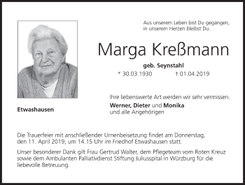 Anzeige von Marga Kreßmann von MGO