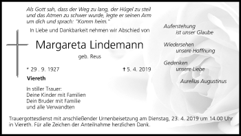 Anzeige von Margareta Lindemann von MGO