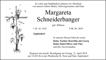 Anzeige von Margareta Schneiderbanger von MGO