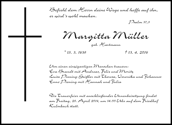 Anzeige von Margitta Müller von MGO
