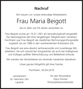 Anzeige von Maria Beigott von MGO