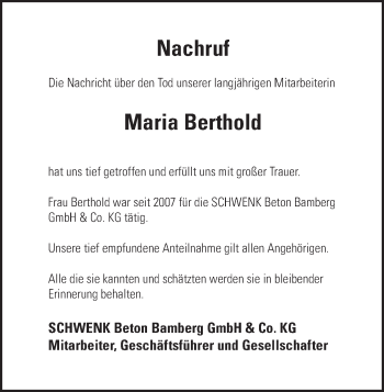 Anzeige von Maria Berthold von MGO