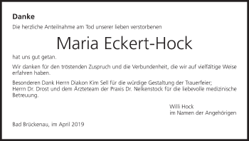 Anzeige von Maria Eckert-Hock von MGO