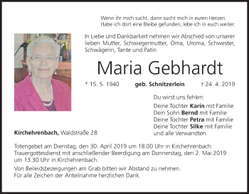 Anzeige von Maria Gebhardt von MGO