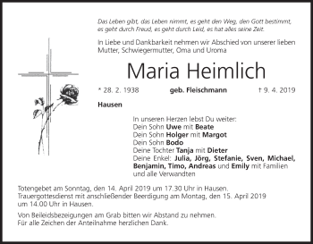 Anzeige von Maria Heimlich von MGO