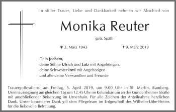 Anzeige von Monika Reuter von MGO