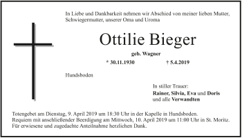 Anzeige von Ottilie Bieger von MGO