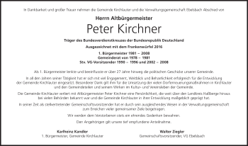 Anzeige von Peter Kirchner von MGO