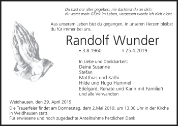 Anzeige von Randolf Wunder von MGO
