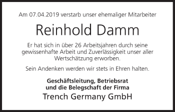 Anzeige von Reinhold Damm von MGO