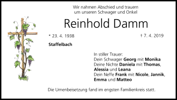 Anzeige von Reinhold Damm von MGO