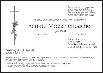 Anzeige von Renate Motschenbacher von MGO