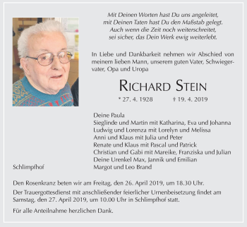 Anzeige von Richard Stein von MGO