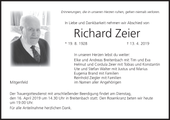 Anzeige von Richard Zeier von MGO