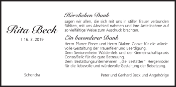 Anzeige von Rita Beck von MGO