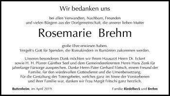 Anzeige von Rosemarie Brehm von MGO