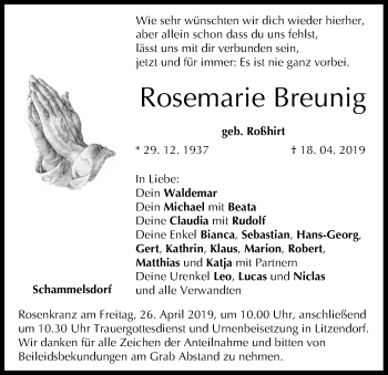 Anzeige von Rosemarie Breunig von MGO