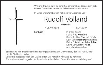 Anzeige von Rudolf Volland von MGO