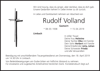 Anzeige von Rudolf Volland von MGO