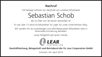 Anzeige von Sebastian Schob von MGO