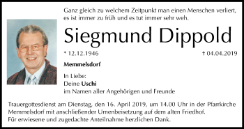 Anzeige von Siegmund Dippold von MGO