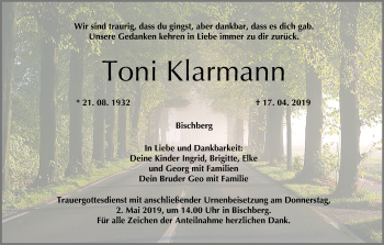 Anzeige von Toni Klarmann von MGO