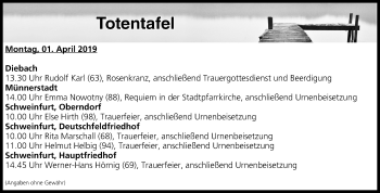 Anzeige von Totentafel vom 01.04.2019 von MGO