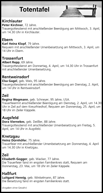 Anzeige von Totentafel vom 02.04.2019 von MGO
