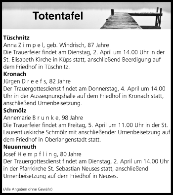 Anzeige von Totentafel vom 02.04.2019 von MGO