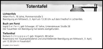 Anzeige von Totentafel vom 02.04.2019 von MGO