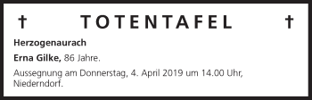 Anzeige von Totentafel vom 02.04.2019 von MGO