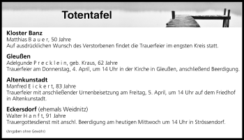 Anzeige von Totentafel vom 03.04.2019 von MGO