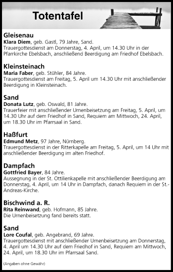 Anzeige von Totentafel vom 04.04.2019 von MGO