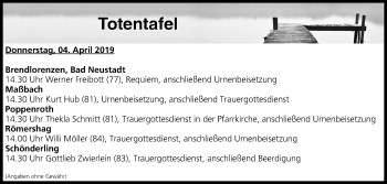 Anzeige von Totentafel vom 04.04.2019 von MGO