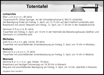 Anzeige von Totentafel vom 04.04.2019 von MGO