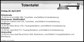 Anzeige von Totentafel vom 05.04.2019 von MGO