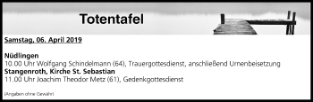 Anzeige von Totentafel vom 06.04.2019 von MGO