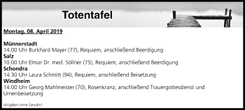Anzeige von Totentafel vom 08.04.2019 von MGO