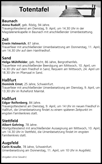Anzeige von Totentafel vom 09.04.2019 von MGO