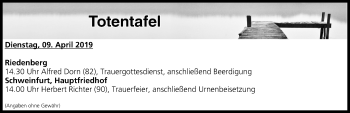 Anzeige von Totentafel vom 09.04.2019 von MGO