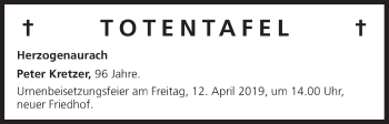 Anzeige von Totentafel vom 09.04.2019 von MGO