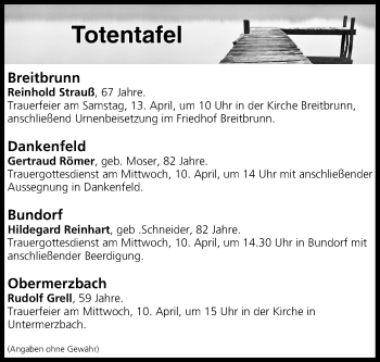 Anzeige von Totentafel vom 10.04.2019 von MGO