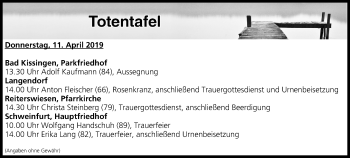 Anzeige von Totentafel vom 11.04.2019 von MGO