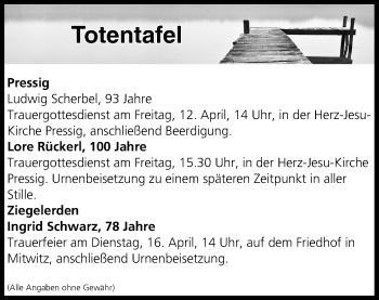Anzeige von Totentafel vom 12.04.2019 von MGO