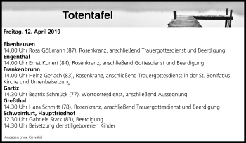 Anzeige von Totentafel vom 12.04.2019 von MGO