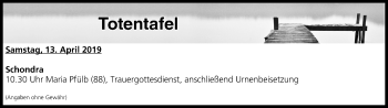 Anzeige von Totentafel vom 13.04.2019 von MGO