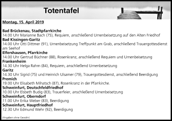 Anzeige von Totentafel vom 15.04.2019 von MGO