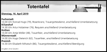 Anzeige von Totentafel vom 16.04.2019 von MGO