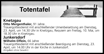 Anzeige von Totentafel vom 23.04.2019 von MGO