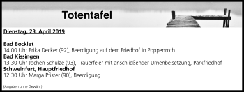 Anzeige von Totentafel vom 23.04.2019 von MGO